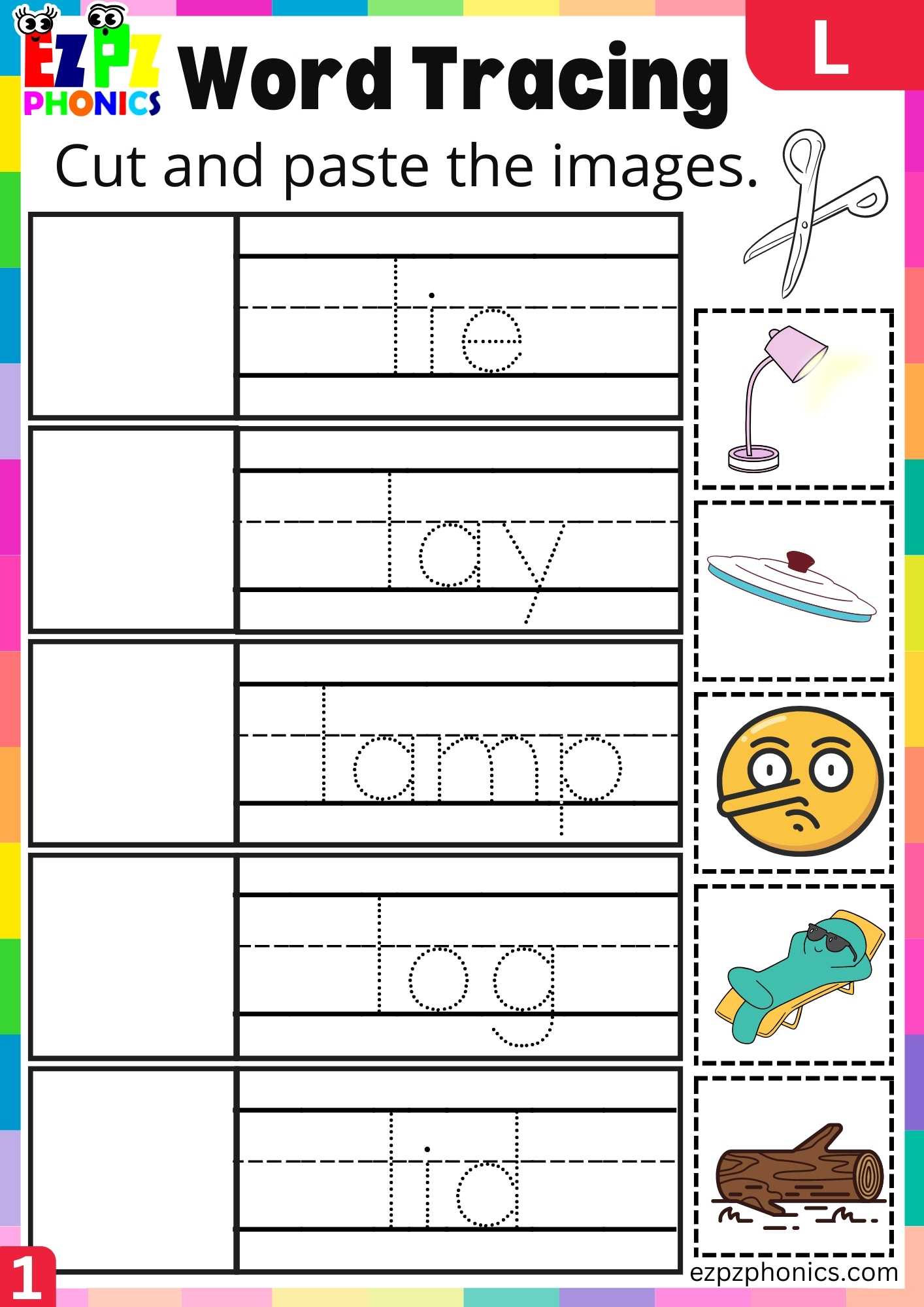 Letter L Word Tracing Beginning Sounds Worksheet